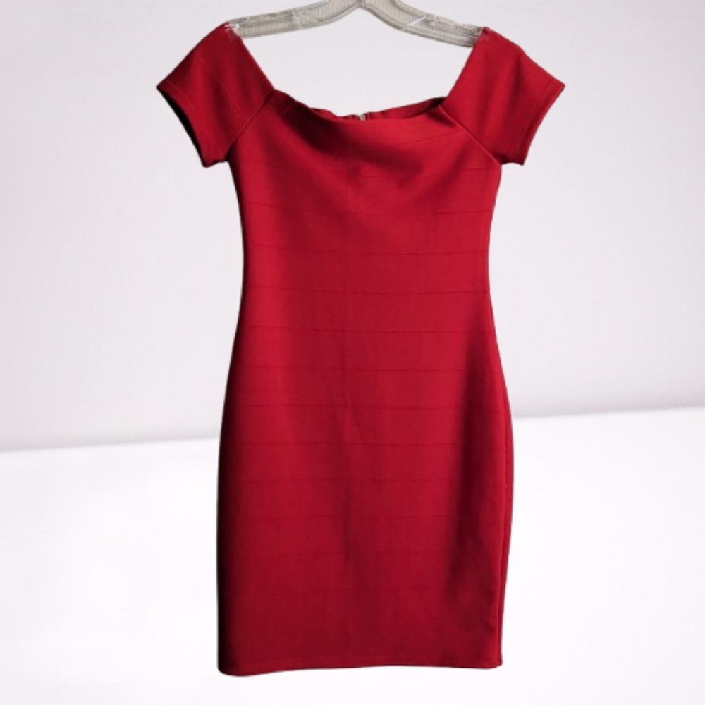 Forever 21 Dress Bodycon Mini Red Off The Shoulders Cap Sleeves Spandex …